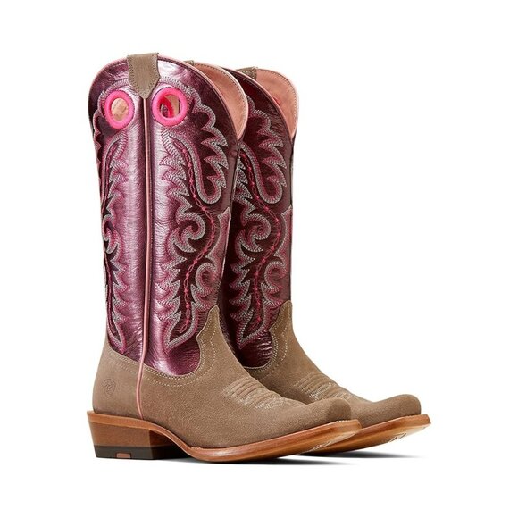Ariat Womens Futurity Boon Smokey Roughout-Fine Wine Patent Boot